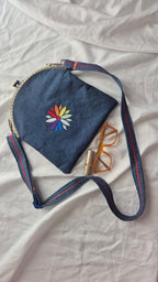 Rainbow Flower Denim Crossbody Bag