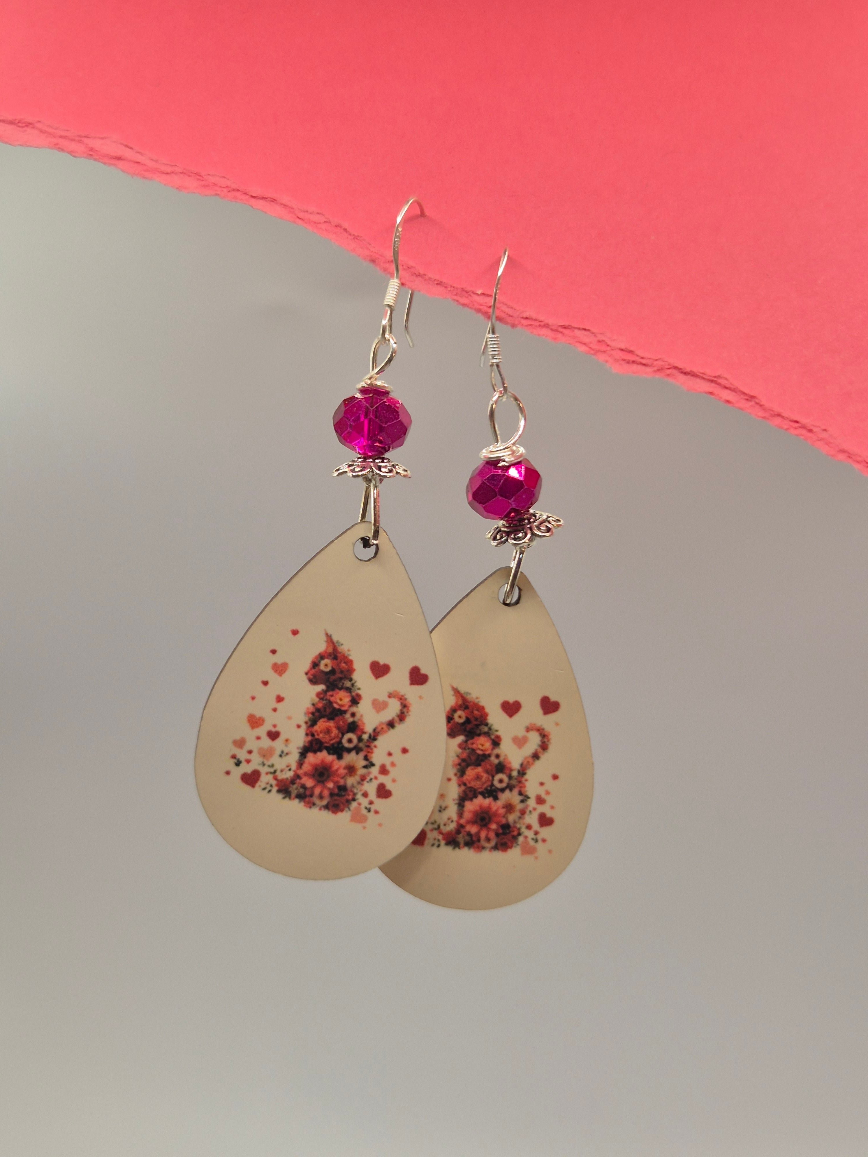 Floral Cat Teardrop Earrings