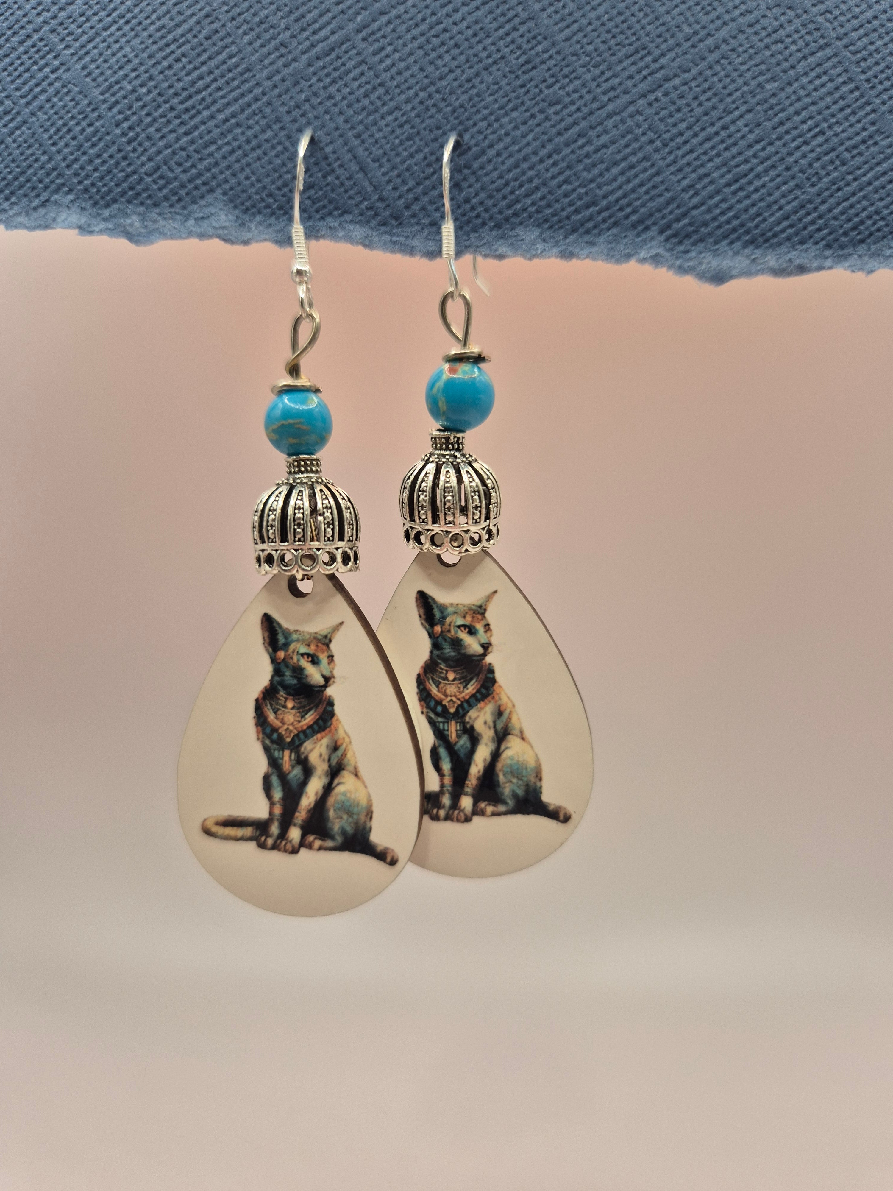 Bastet Cat Teardrop Earrings