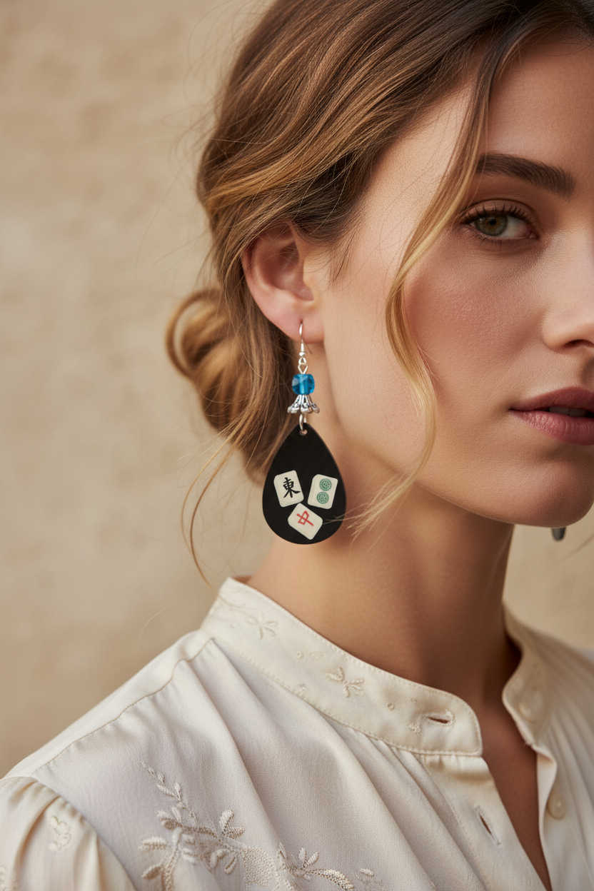 Mahjong Tile Teardrop Earrings