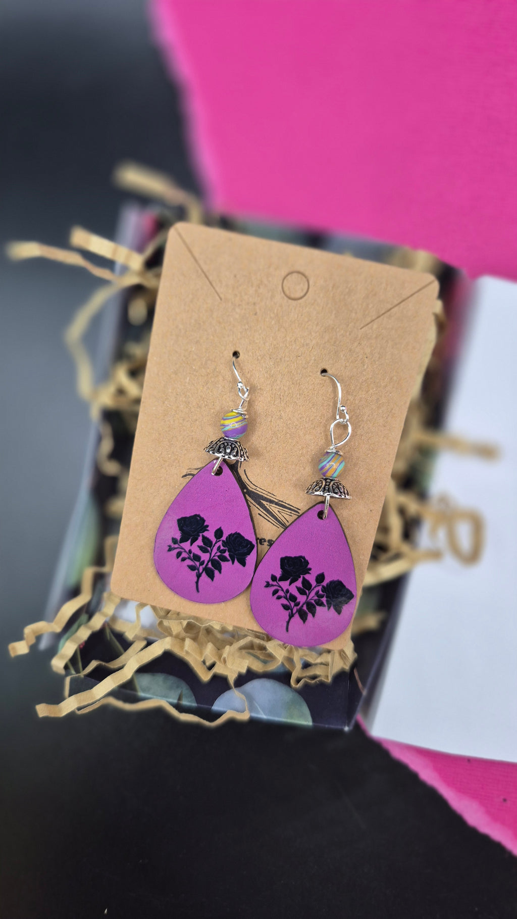 Black Rose Teardrop Earrings