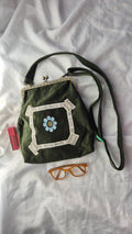 Olive Green Corduroy Crossbody Bag with Daisy Patch