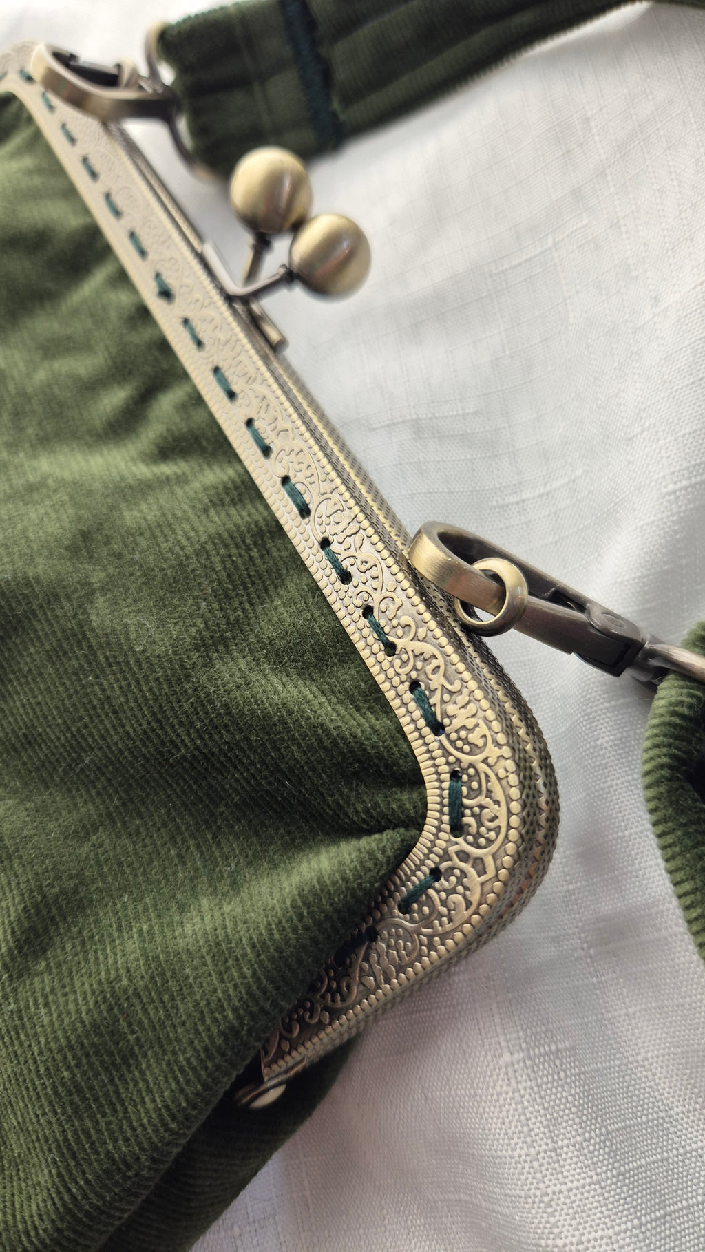 Olive Green Corduroy Crossbody Bag with Daisy Patch
