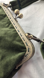 Olive Green Corduroy Crossbody Bag with Daisy Patch
