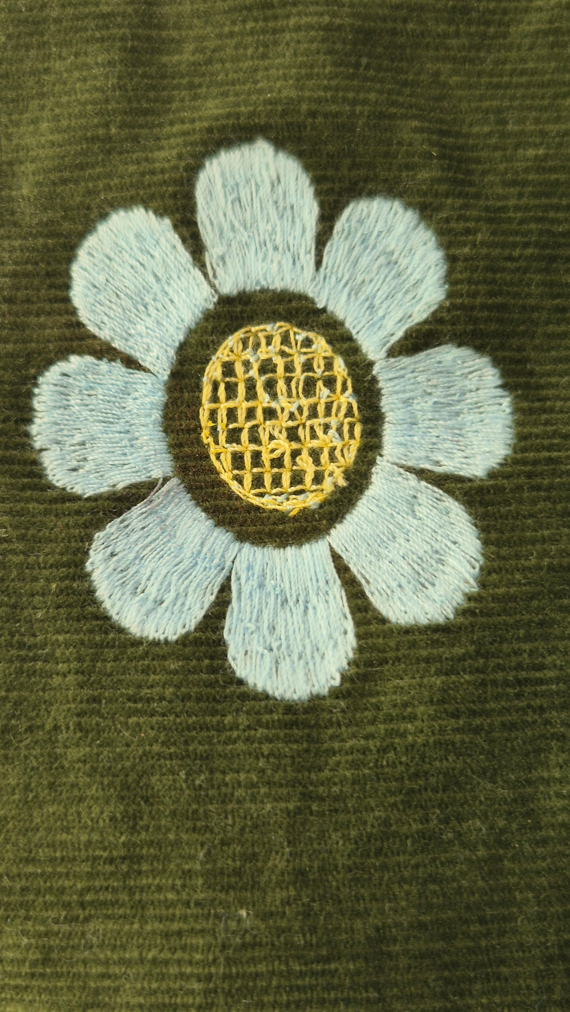 Olive Green Corduroy Crossbody Bag with Daisy Patch