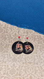 Retro Magazine Stack Circle Earrings with Red Crystal