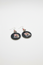 Retro Magazine Stack Circle Earrings with Red Crystal