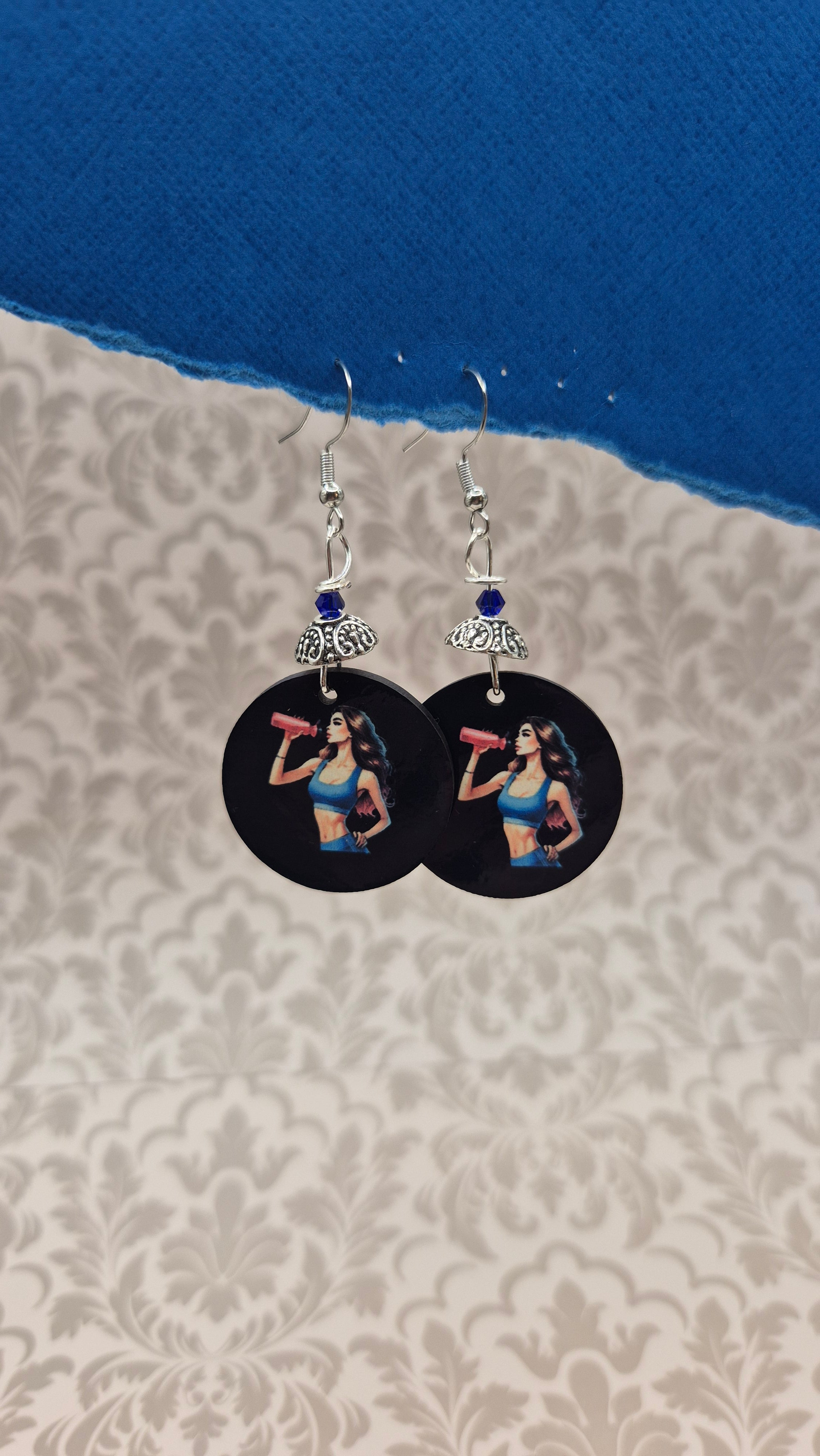 Gym Girl Circle Earrings with Blue Crystal