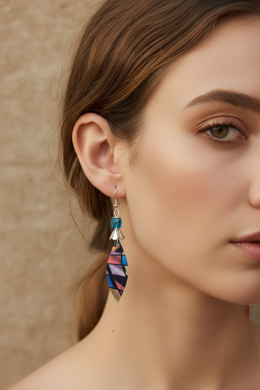 Harlequin Diamond Teardrop Earrings Blue Crystal