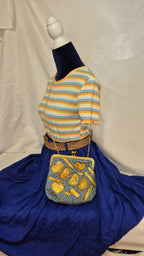 Blue Floral Granny Square Clasp Bag with Gold Chain