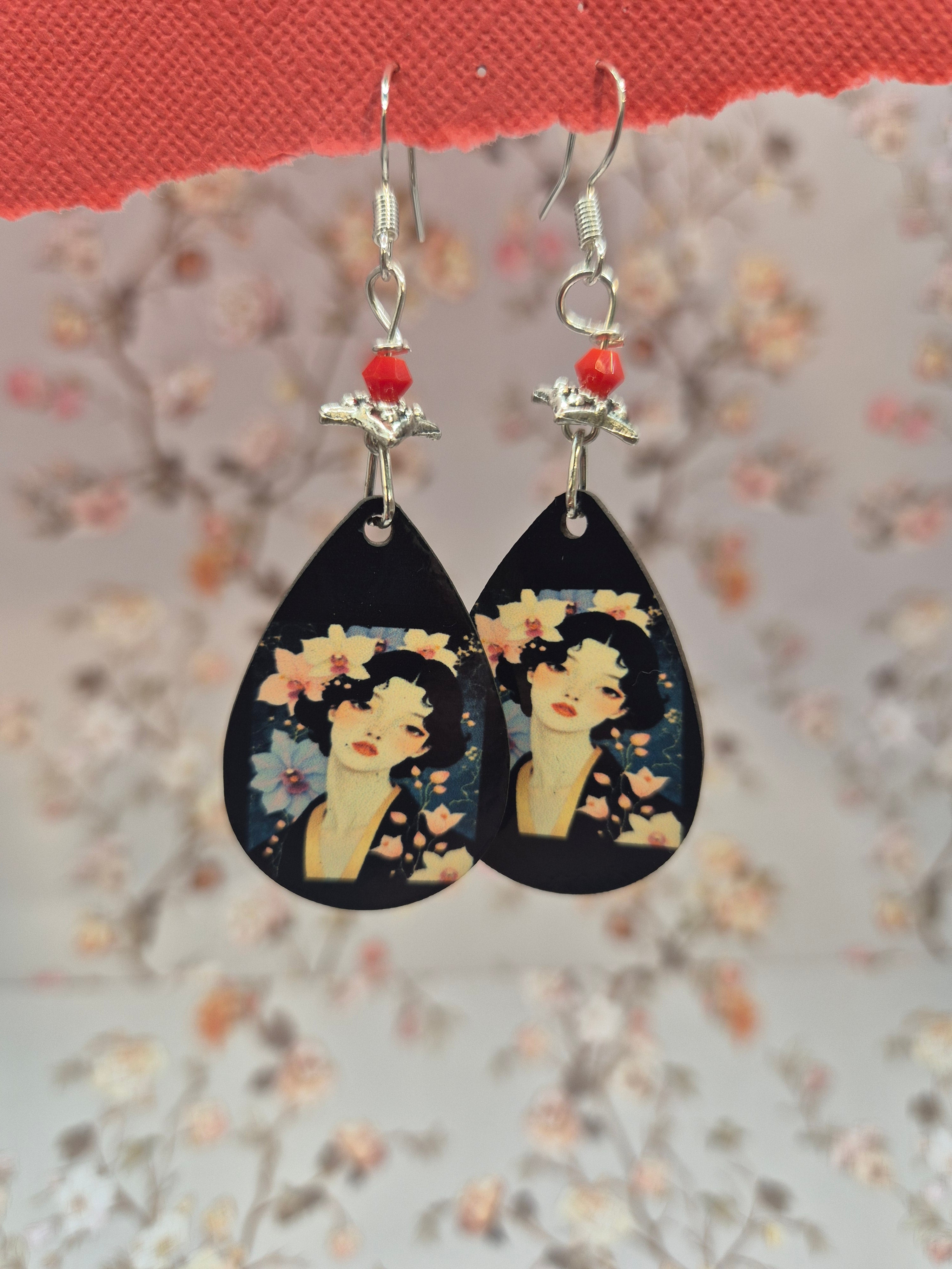 Floral Portrait Teardrop Earrings