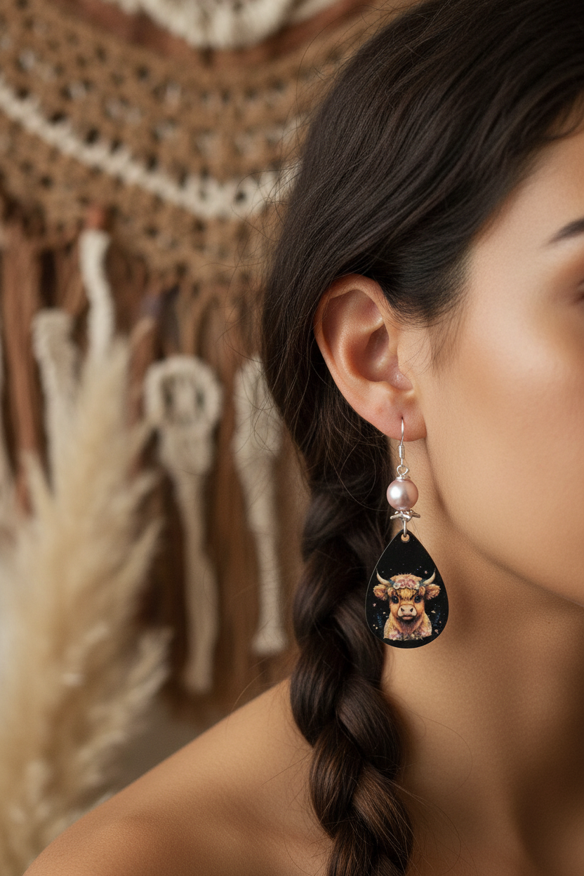 Highland Cow Teardrop Earrings