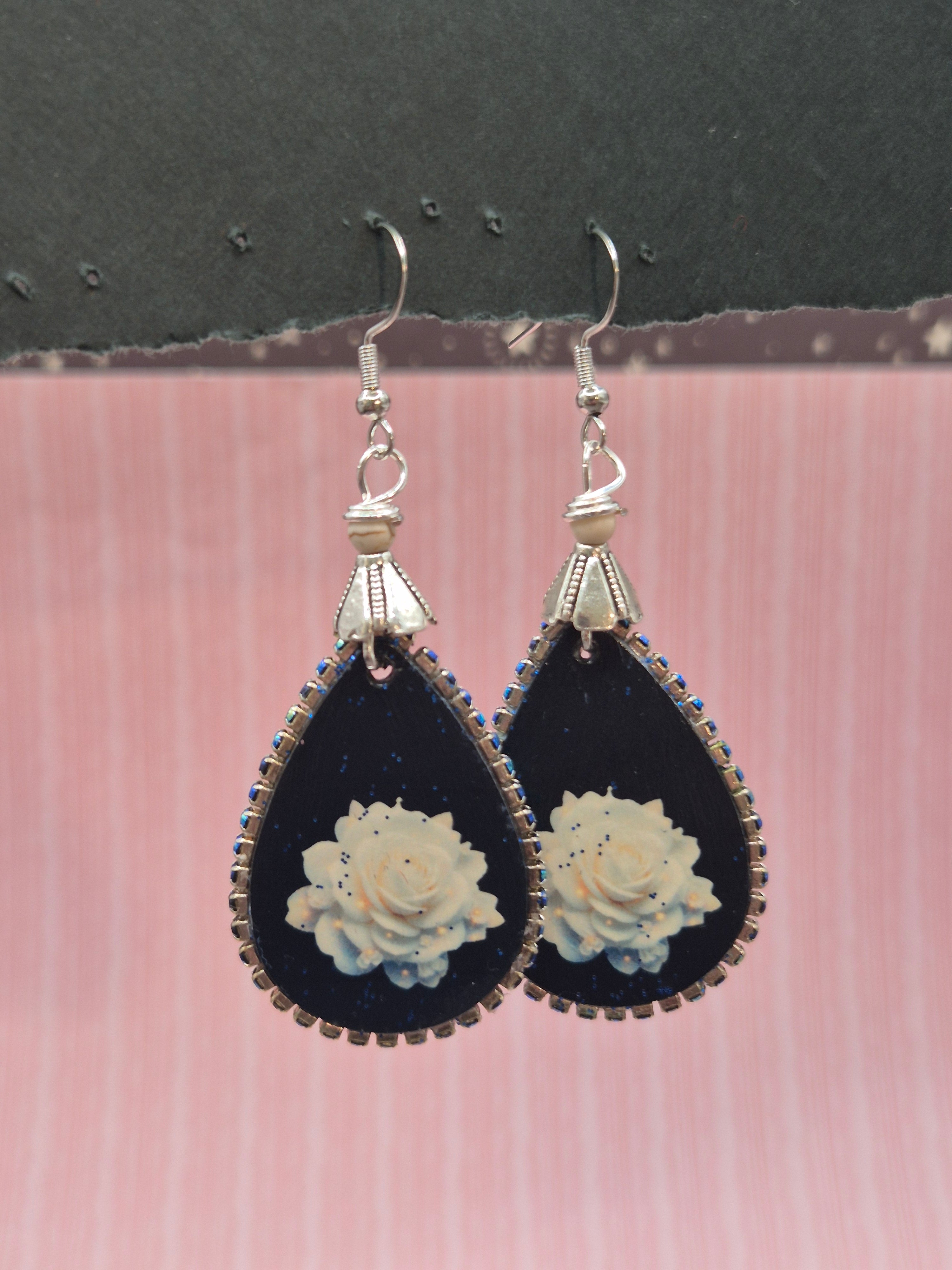Black Lotus Drop Earrings