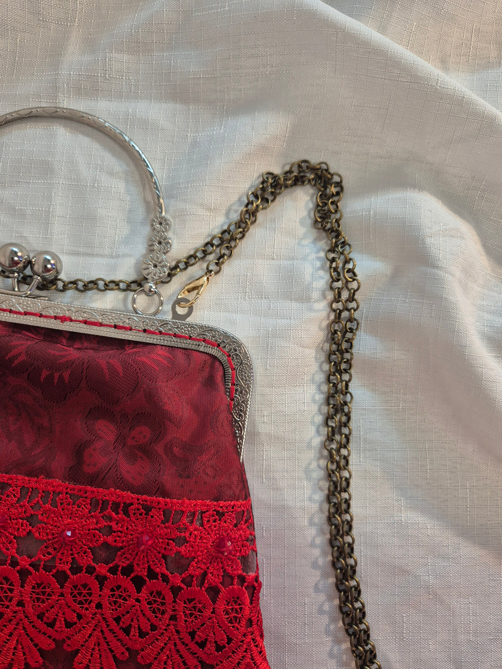 Crimson Lace Bag & Earring Set