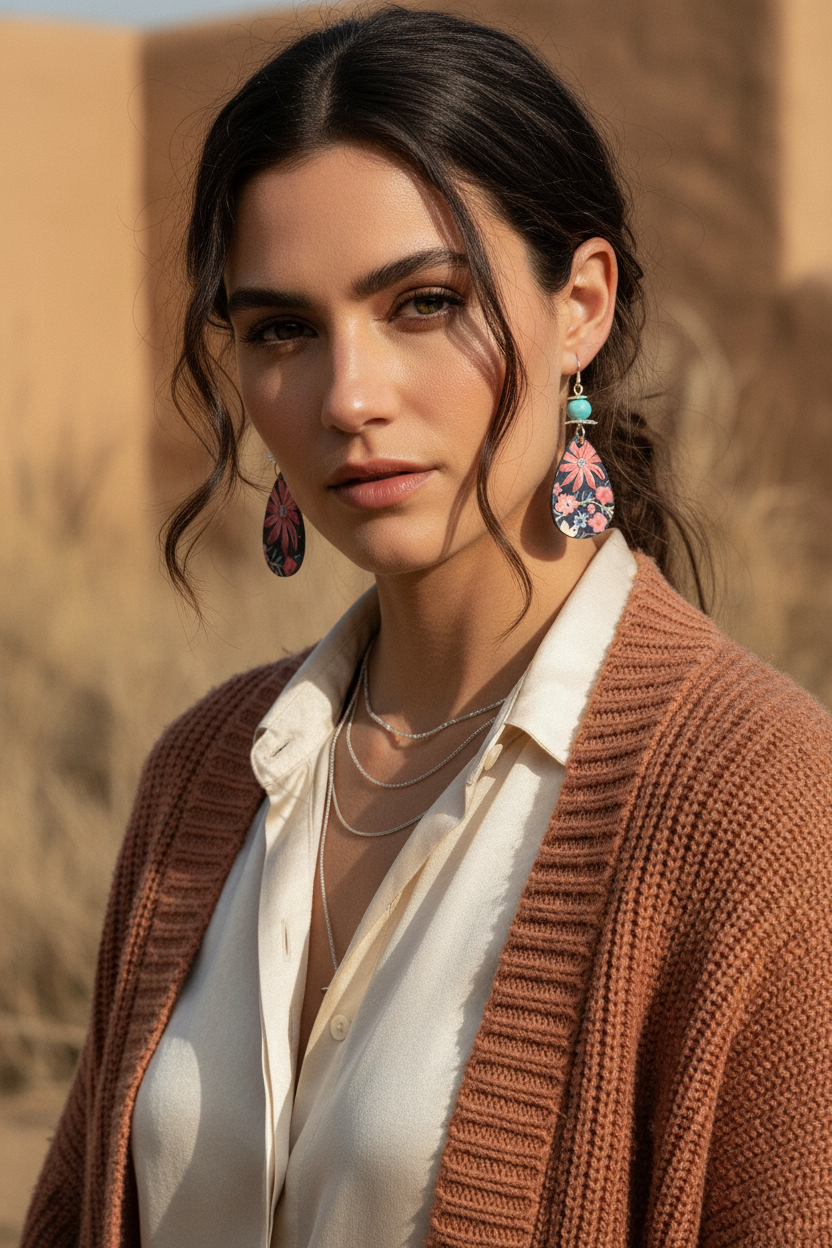 Pink Floral Teardrop Earrings