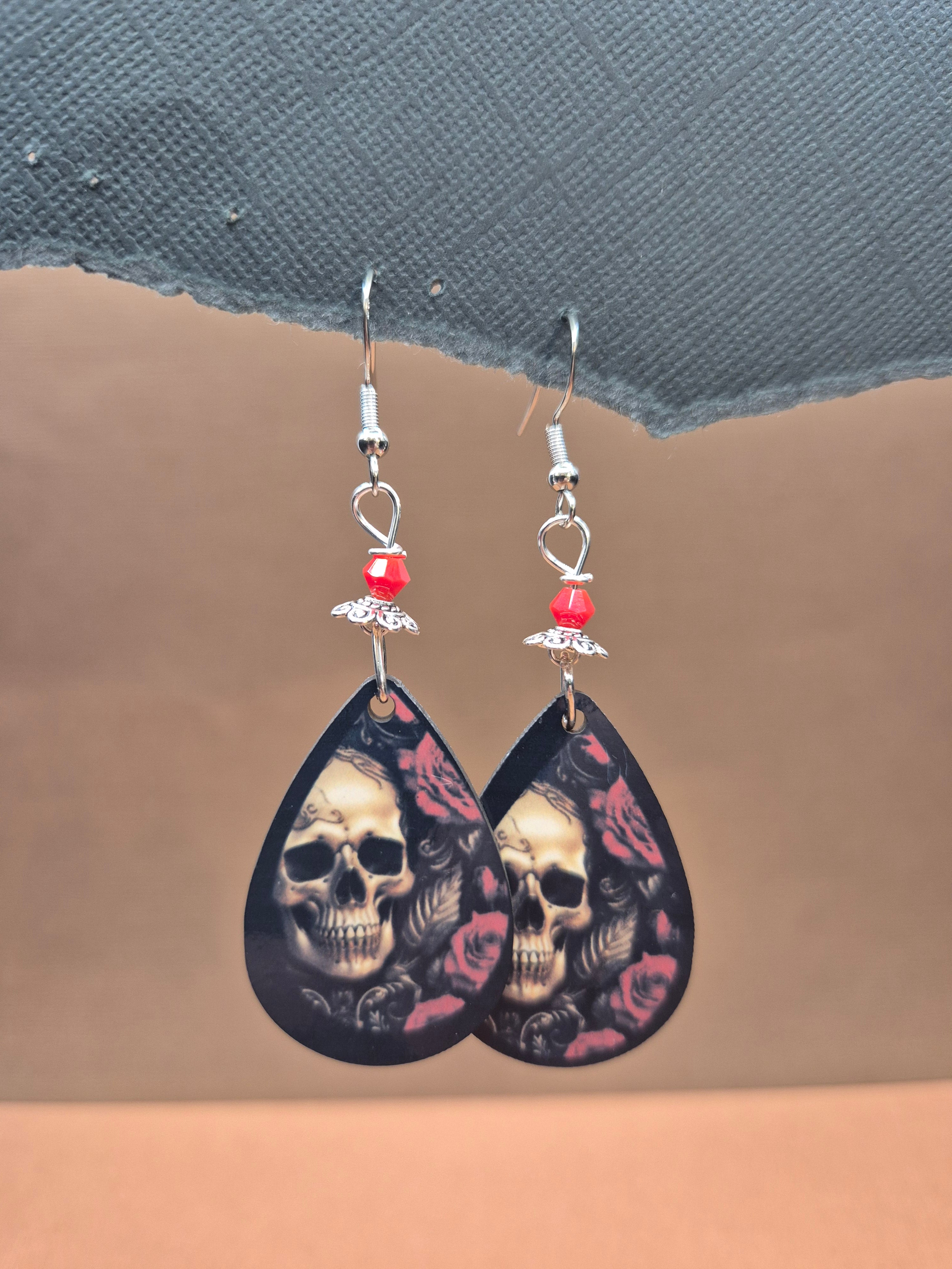 Skull & Roses Teardrop Earrings