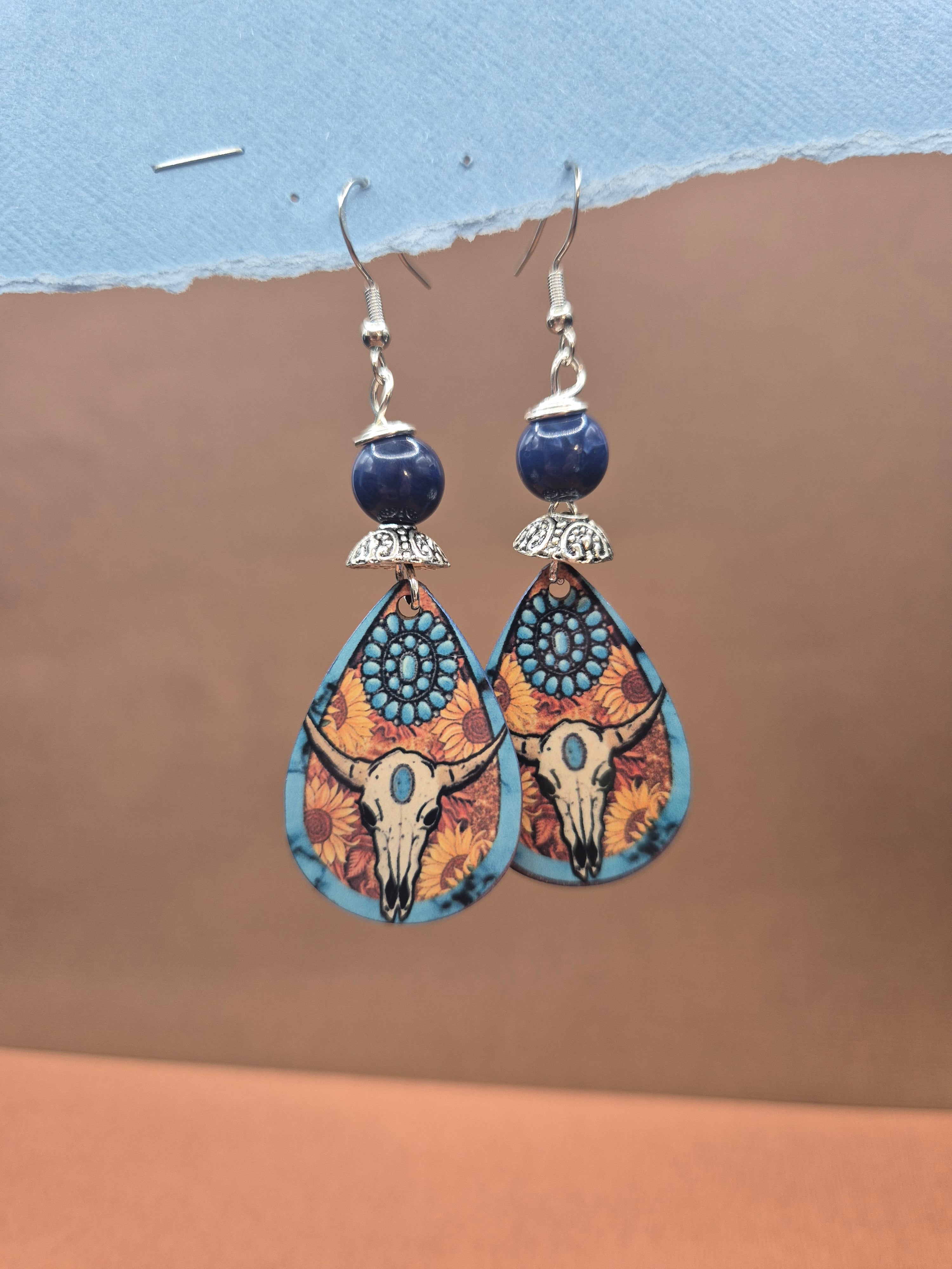 Longhorn Sunflower Teardrop Earrings