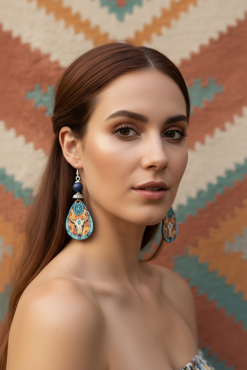 Longhorn Sunflower Teardrop Earrings