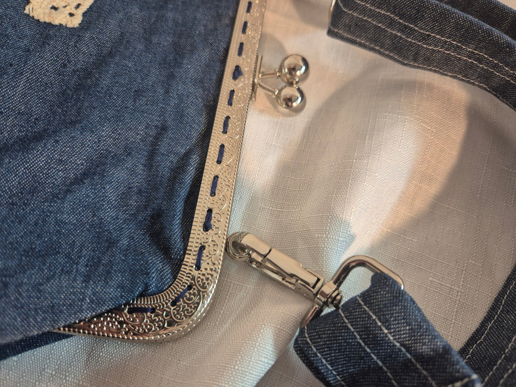 Denim Cross-Stitch Clasp Bag