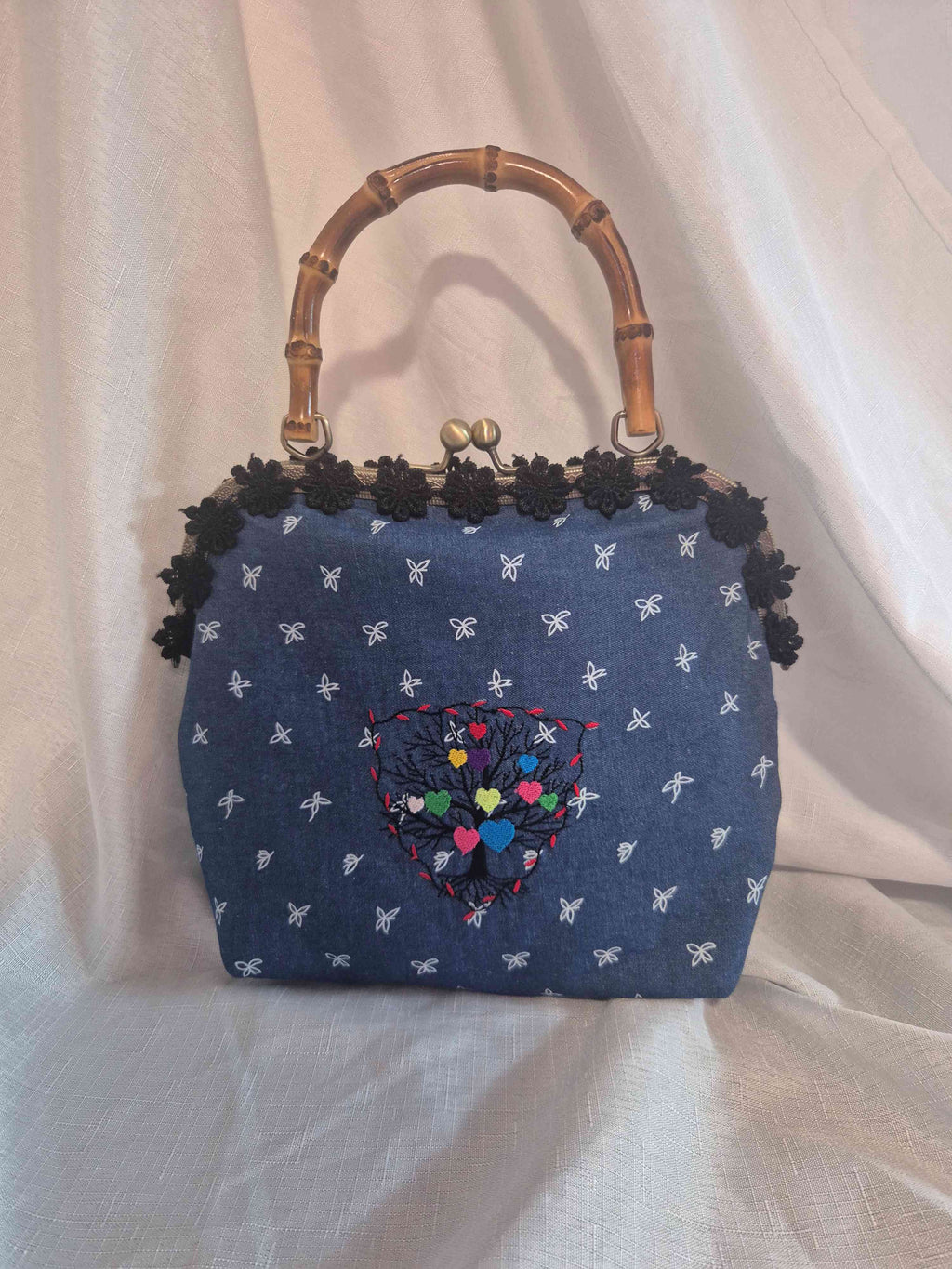 Tree of Hearts Denim Handbag