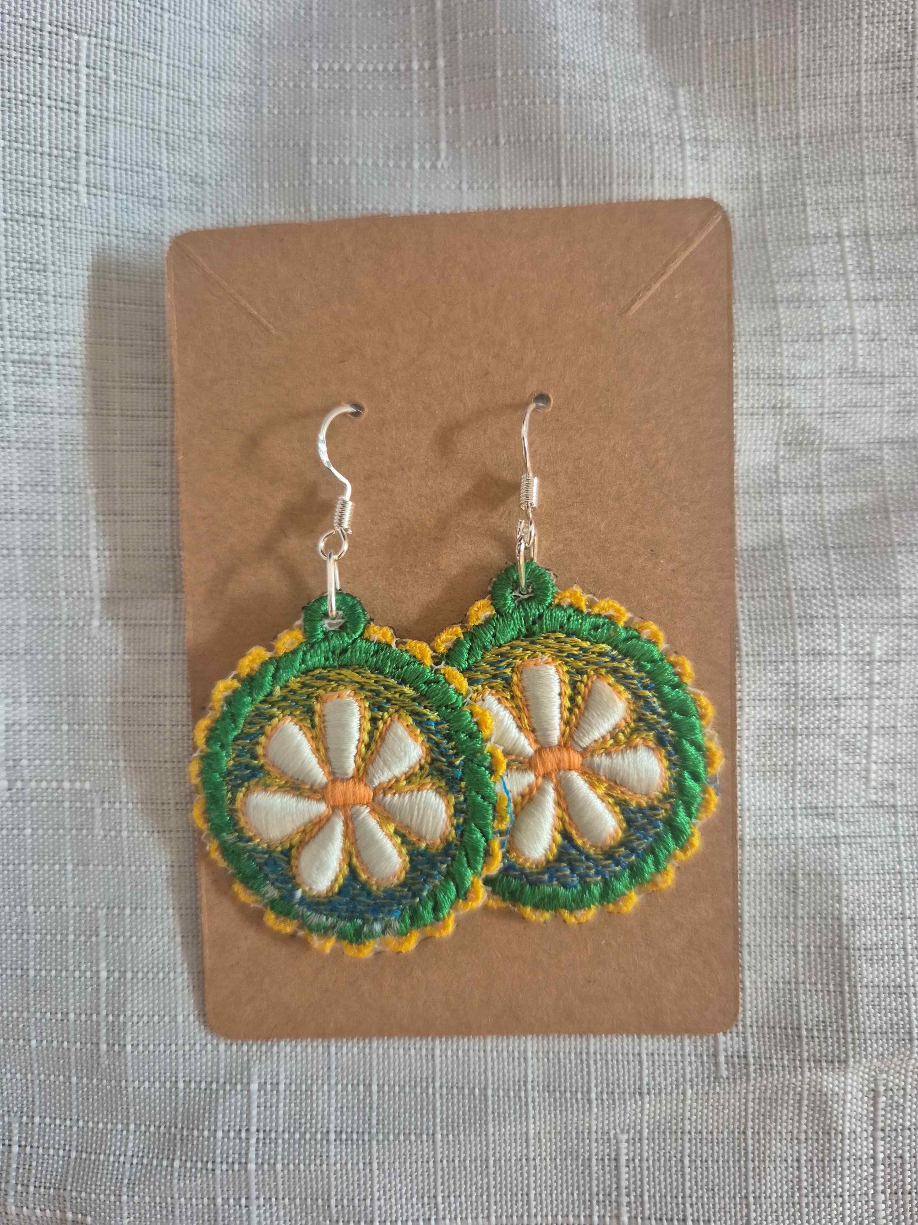 Daisy Wheel Embroidered Drop Earrings
