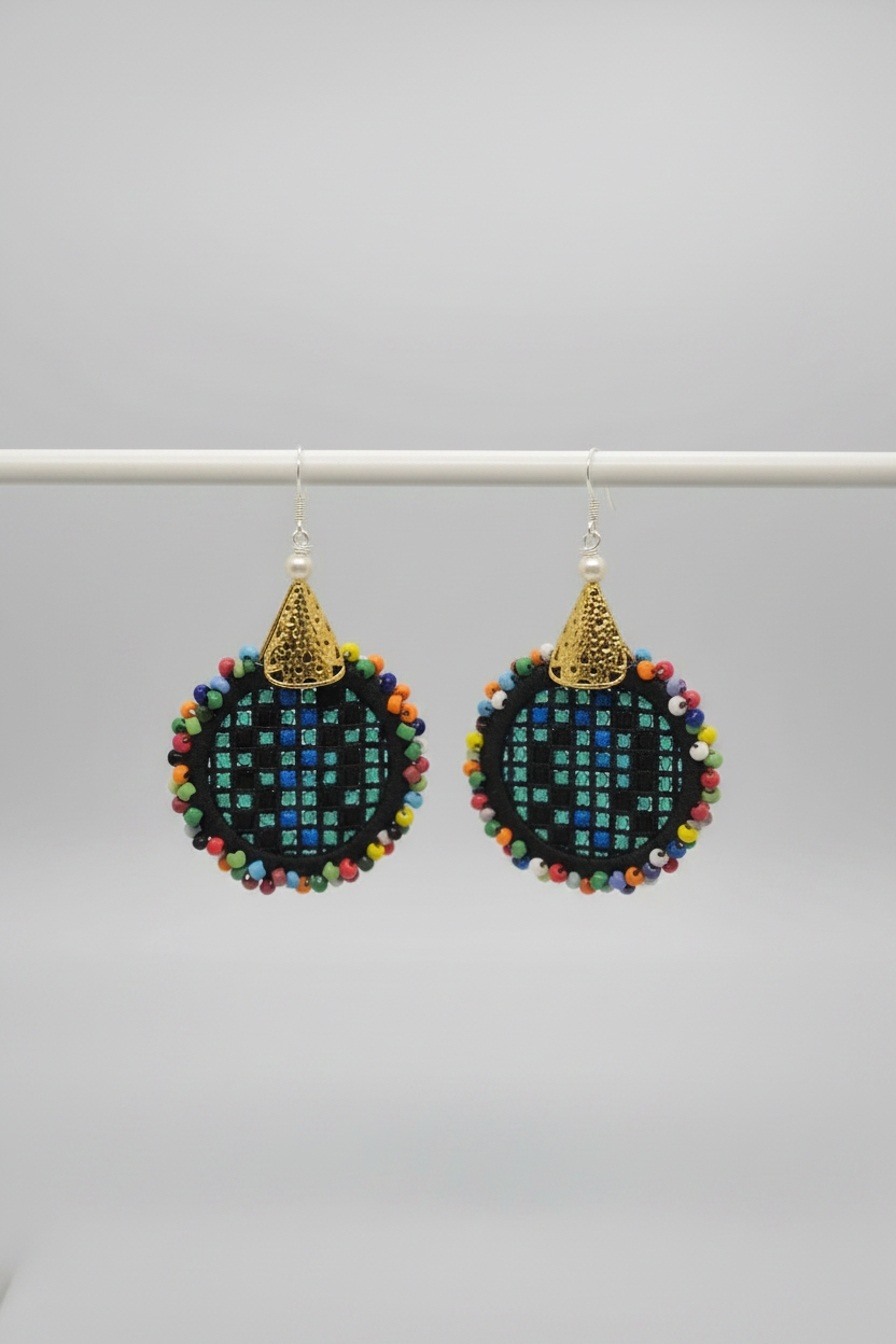 Close up dangling beaded earrings no clipping