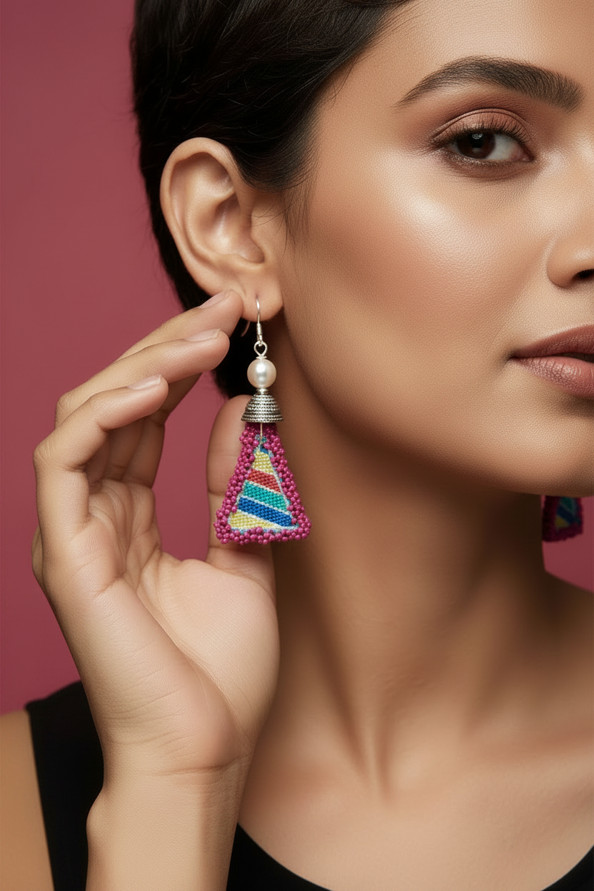 Earring close-up, looking away