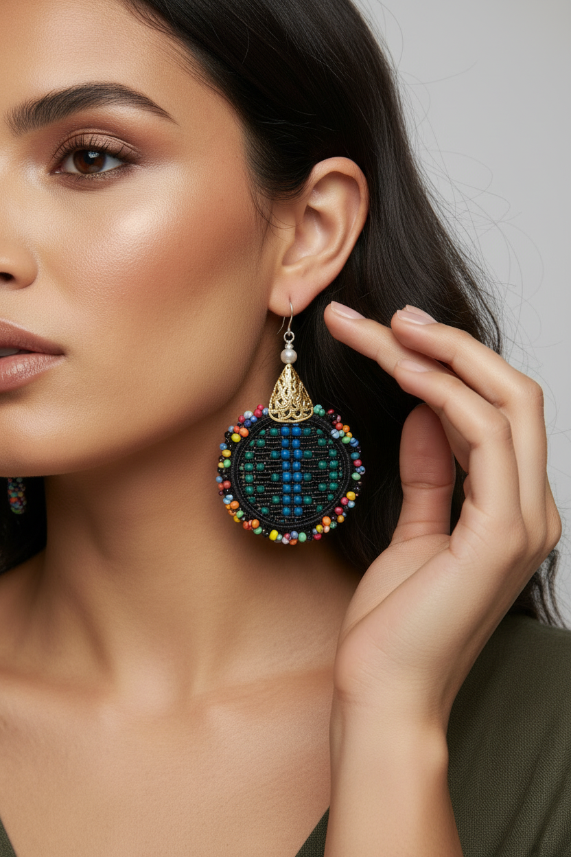 Extreme close up earring with hand pose