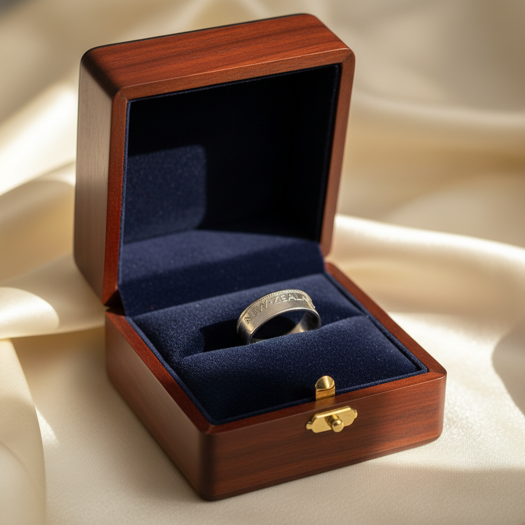 New Zealand 1964 Coin Ring in jewelry display box